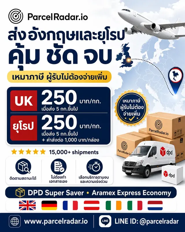 ภาพตัวอย่างบริการส่งของไปเยอรมันและฝรั่งเศสกับ ParcelRadar